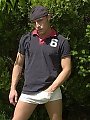 Jock shows his cock off outdoors