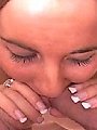 Chunky slut sucking really big cock after showing off a extreme camel toe
