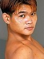 Small Asian with big muscles poses butt naked